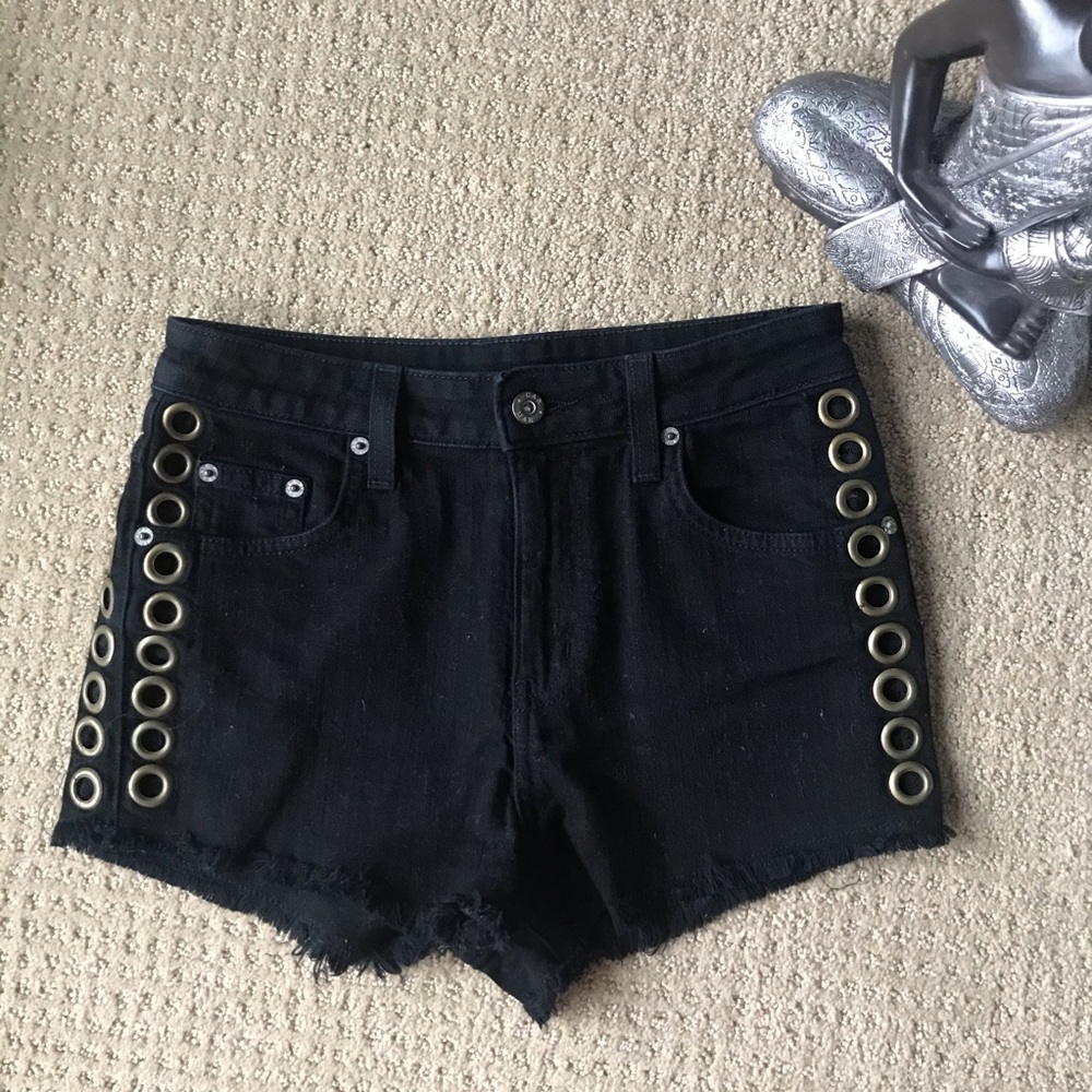 Carmar LF denim short shorts size 25 designer jean black metal grommets women’s
